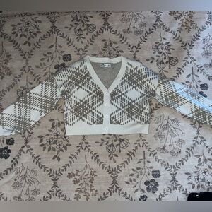 Hollister Cream and Brown Plaid Cardigan